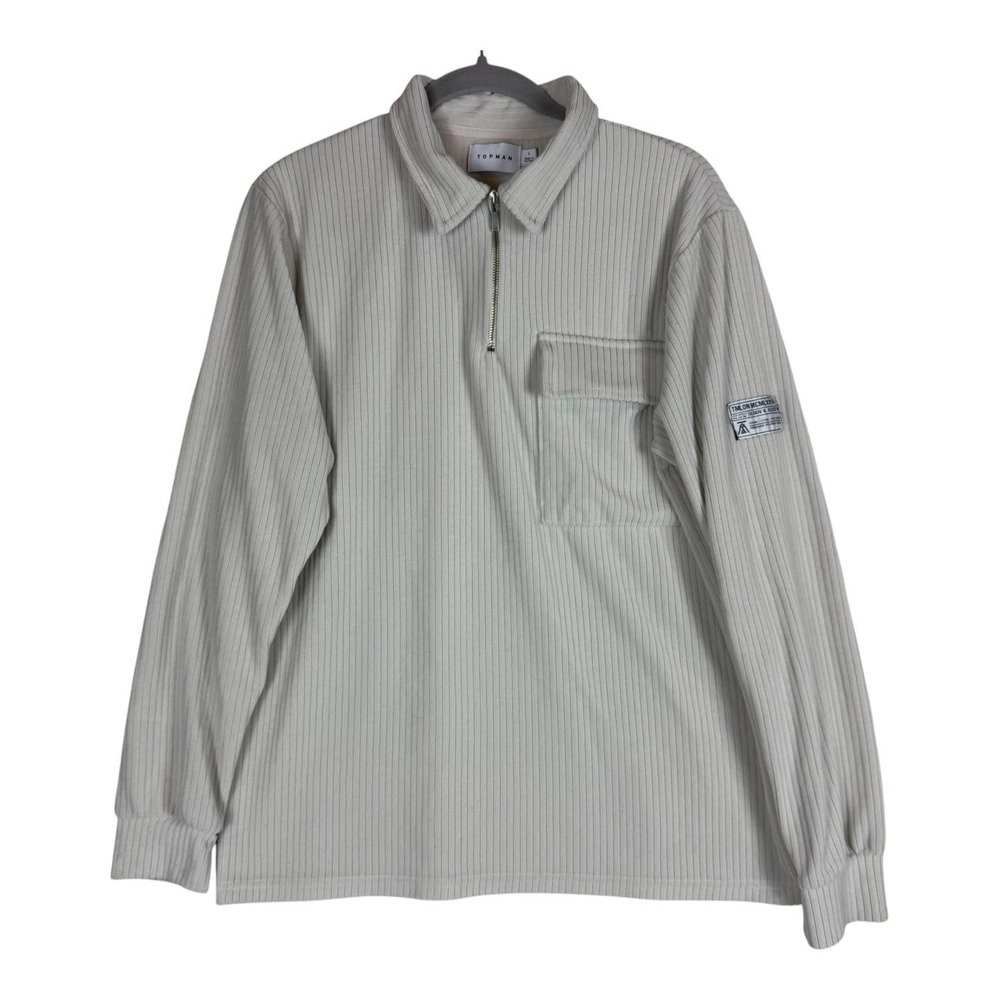 Topman Sweatshirt Mens Large Gray 1/4 Zip Ribbed Knit Chest‎ Pocket Collared